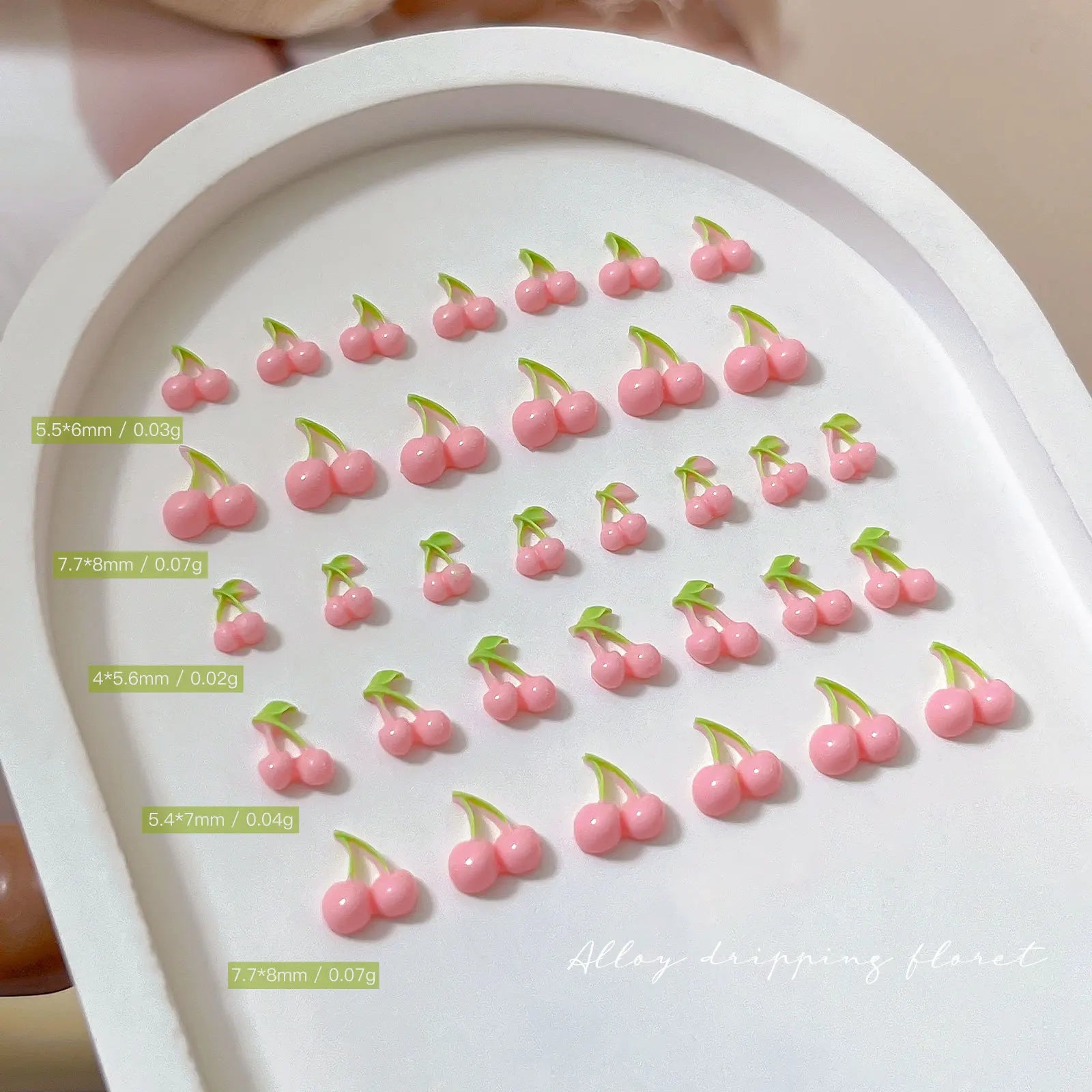 50pcs Pink Cherry Nail Charms, 3D Resin Cute Strawberry Fruit Nail Art Decorations, Flat Back Green Leaf Cherry DIY Manicure Qme