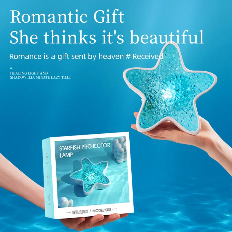 Starfish Projection Lamp Ocean Blue Ripple Night Light Romantic Qme
