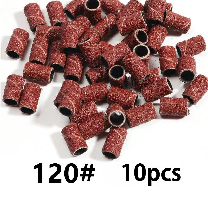 10pcs Sanding Cap Bands For Electric Manicure Machine 180/120/80 Grit Nail Drill Grinding Bit Files Pedicure Tool Set Qme