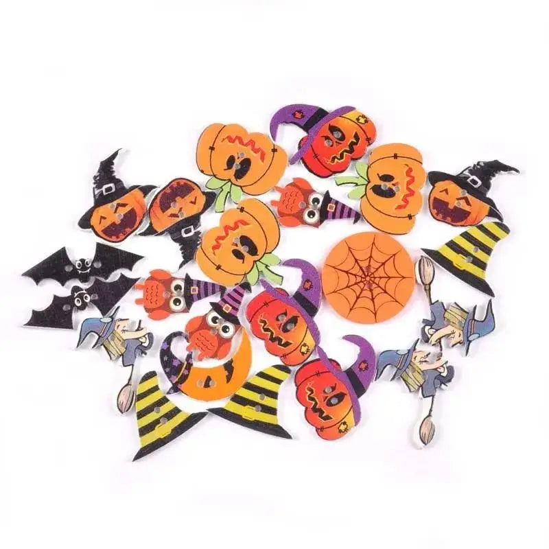 50Pcs Halloween Skull/pumpkin Flatback Wooden Buttons For DIY Scrapbooking Crafts Sewing Clothing Accessories Home Decor m2718 Qme
