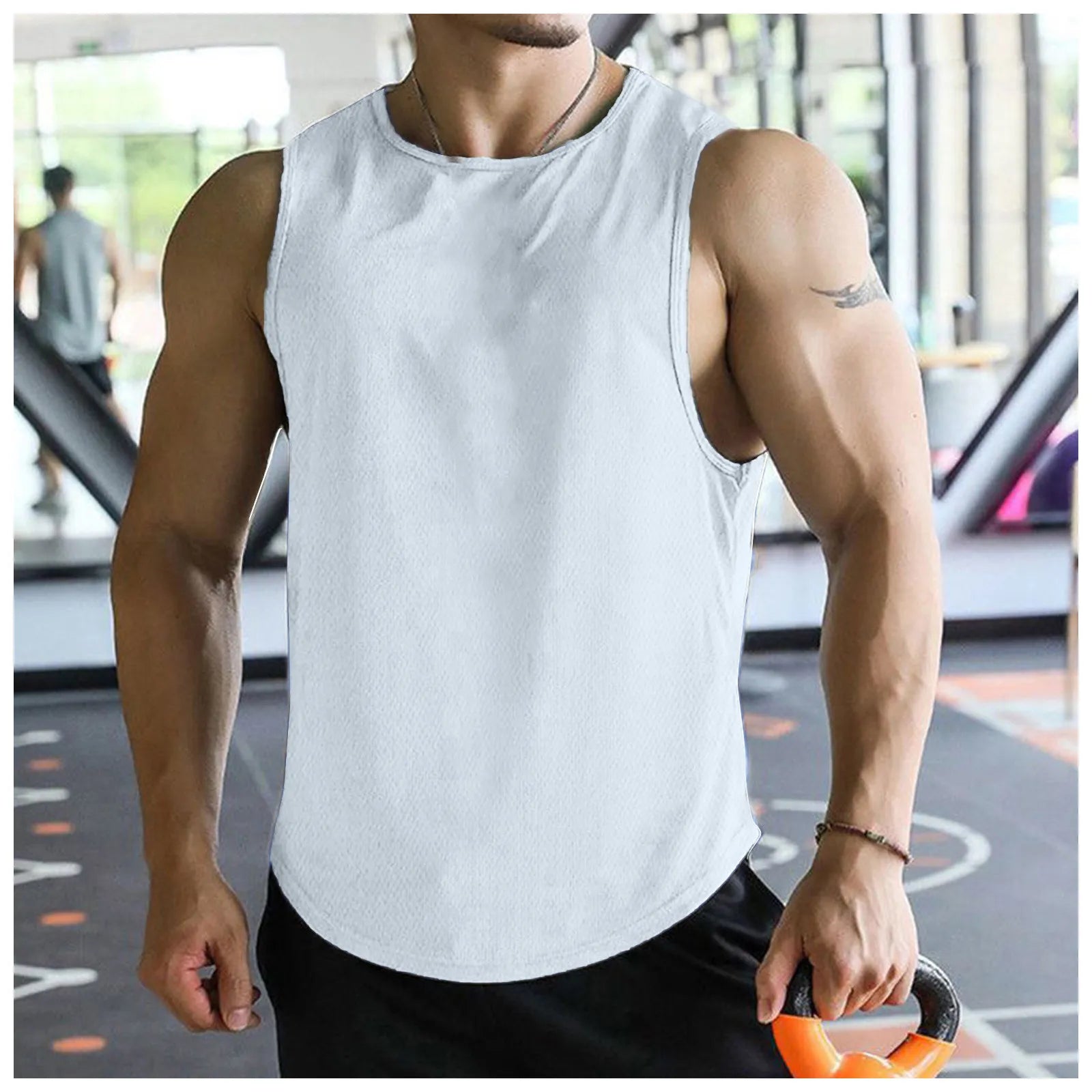 2026 Men’s Summer Solid Color Tight Vest Lightweight Breathable Quick-Dry Gym Muscle Fitness Bodybuilding Sleeveless T-Shirt Qme White XL