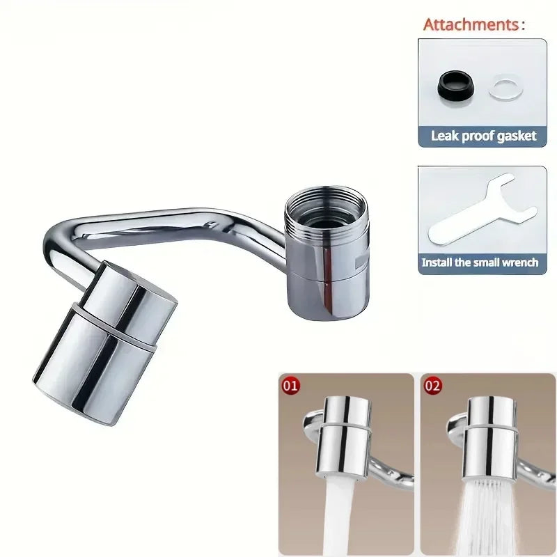 New 1080° Swivel Kitchen Faucet Extender Spray Head Stainless Steel Splashproof 2 Mode Tap Nozzle Bubbler Sink Faucet Aerator Qme 1set