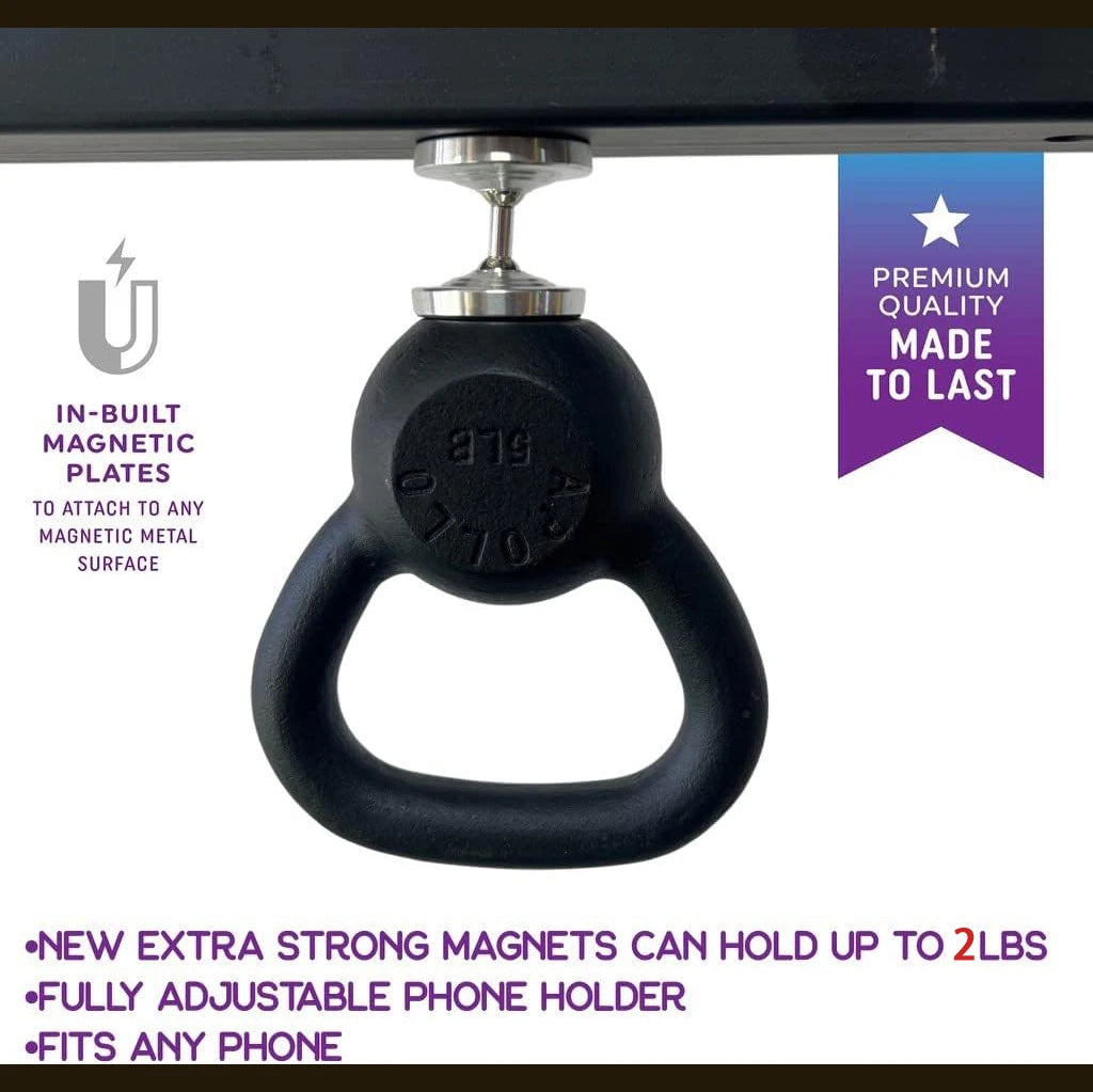 Dual Magnetic Gym Phone Holder for Working Out Videos-Double Sided Strong Magnet with 360 Degree Rotation - Fits Any Smart Phone Qme