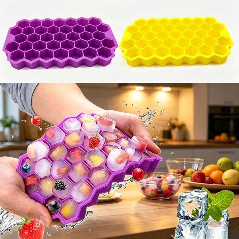 Honeycomb Silicone Ice Cube Mold 37 Grid Large Capacity Ice Tray with Lid Food Grade Reusable Ice Maker Large Capacity Ice Qme