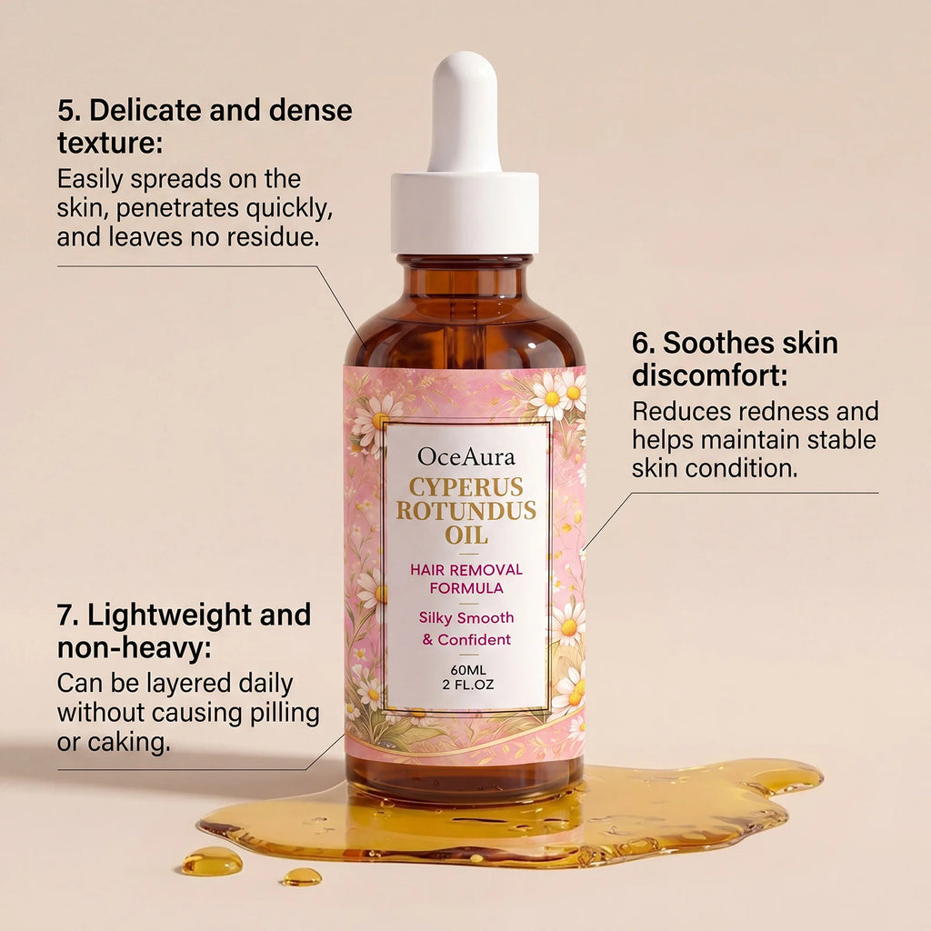 OceAura Cyperus Rotundus Hair Removal Oil Lightweight Non Greasy Gentle Soothing Moisturizing Silky Smooth Hair Reduction Oil Qme