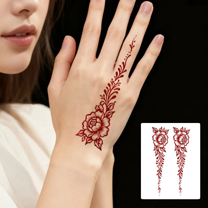 1P Red Peony Flower Temporary Tattoo Sticker, Waterproof and Sweatproof, Fake Tattoo, Hand-painted Art Flower Pattern. Qme