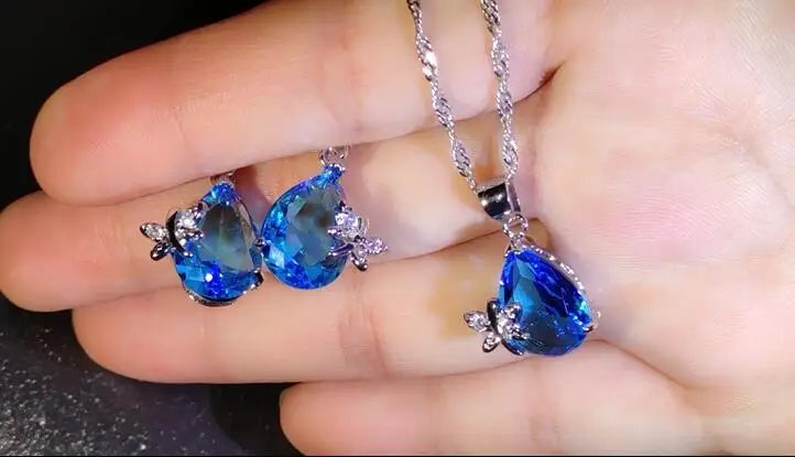 Bridal Jewelry Set 925 Sterling Silver Stamp Water Drop Dragonfly CZ Crystal Woman Girl Engagement Anniversary Necklace Earring Qme