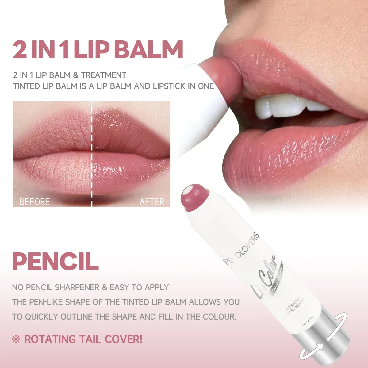 2-in-1 Nude Lipstick Matte Red Lip Balm Moisturizing 6 Colors Qme