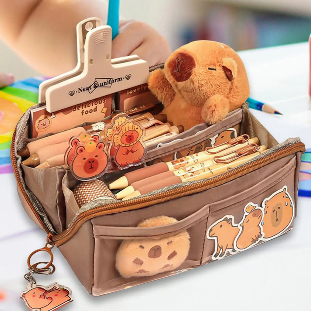 Pen Case Capybara Zipper Pencil Box Cartoon Stationery Makeup Bag School Supplies for Travel Student Teacher Kindergarten Qme