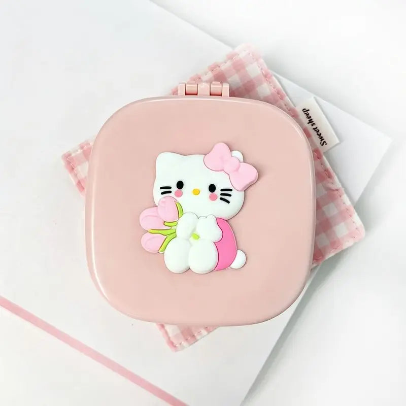 Hello Kitty Kuromi Jewelry Box, Portable Home Makeup Case, Student Bangs Comb and Folding Mirror Comb Storage Box Qme