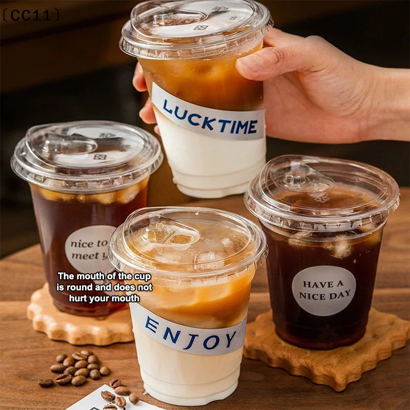 Disposable Coffee Cup Transparent Thickened Milk Tea Lids Suitable Qme