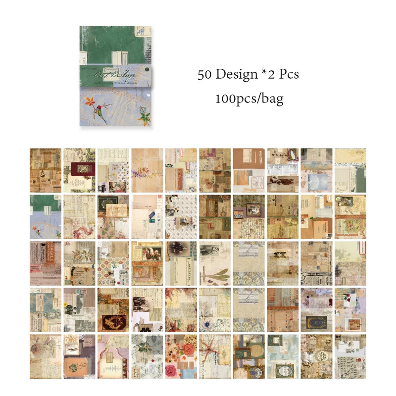 8 Style100Pcs/book Memo Material Paper Vintage Artistic Character Message Card Beautiful Flowers European Style DIY Hand Account Qme 3