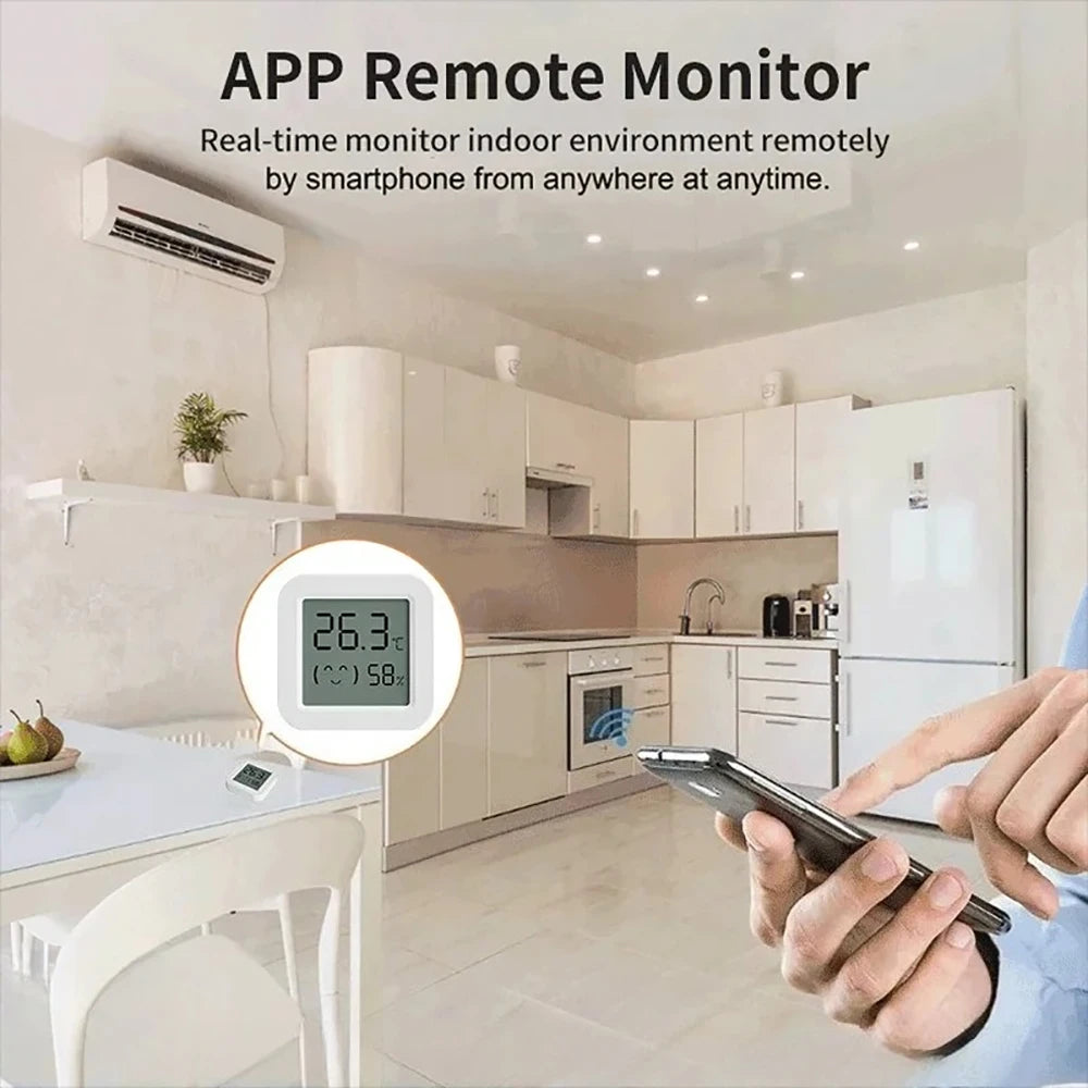 Smart Temperature Humidity Sensor Bluetooth Mini Indoor Thermometer Hygrometer with App Remote Control for Home Kitchen Office Qme