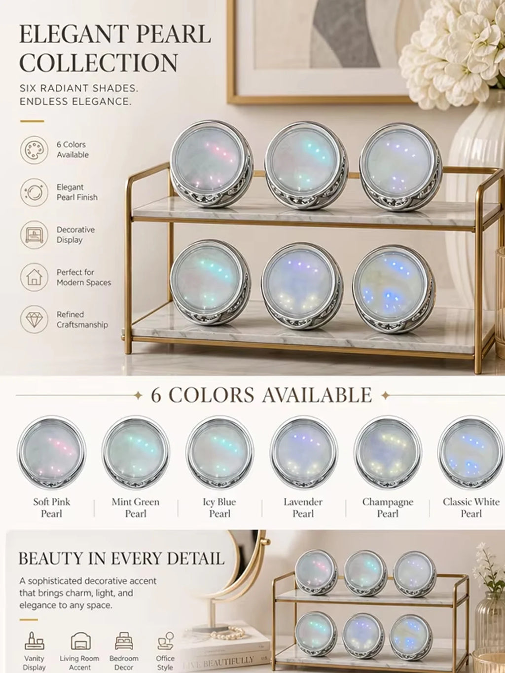 6-Piece Aurora Pearl Chrome Nail Powder Mirror-effect Polish Pigment Qme