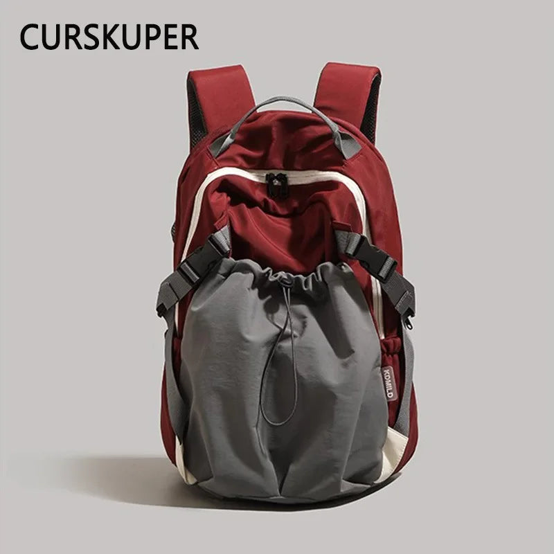 Retro Tooling Large Capacity Backpack Simple Lightweight Travel Qme Red 14 inches
