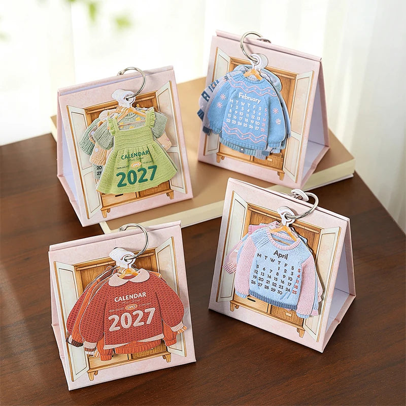 2027 Cute Creative Wardrobe-Shaped Mini Clothes Desk Calendar, Desktop Ornament, Tearable Calendar & Journal Scrapbook Material Qme