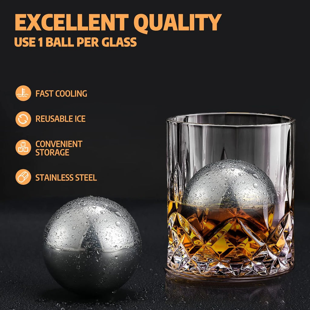 2 Ice Cubes Whisky Stones Reusable Stainless Steel Freezer Balls Qme