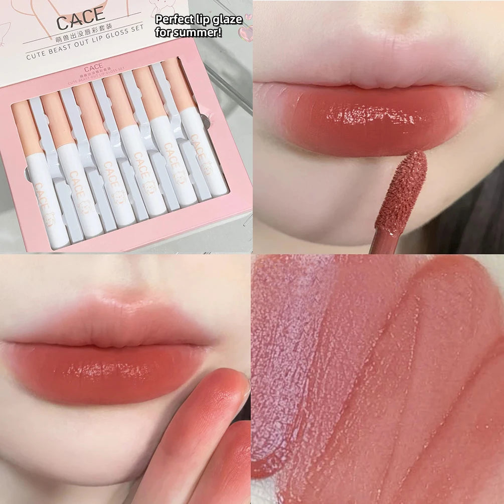 6pcs/set Lip Gloss Cute Box Girls Gift Matte Long Lasting Non-stick Cup Lipgloss Cigarette Tube Lipstick Lip Makeup Cosmetics Qme
