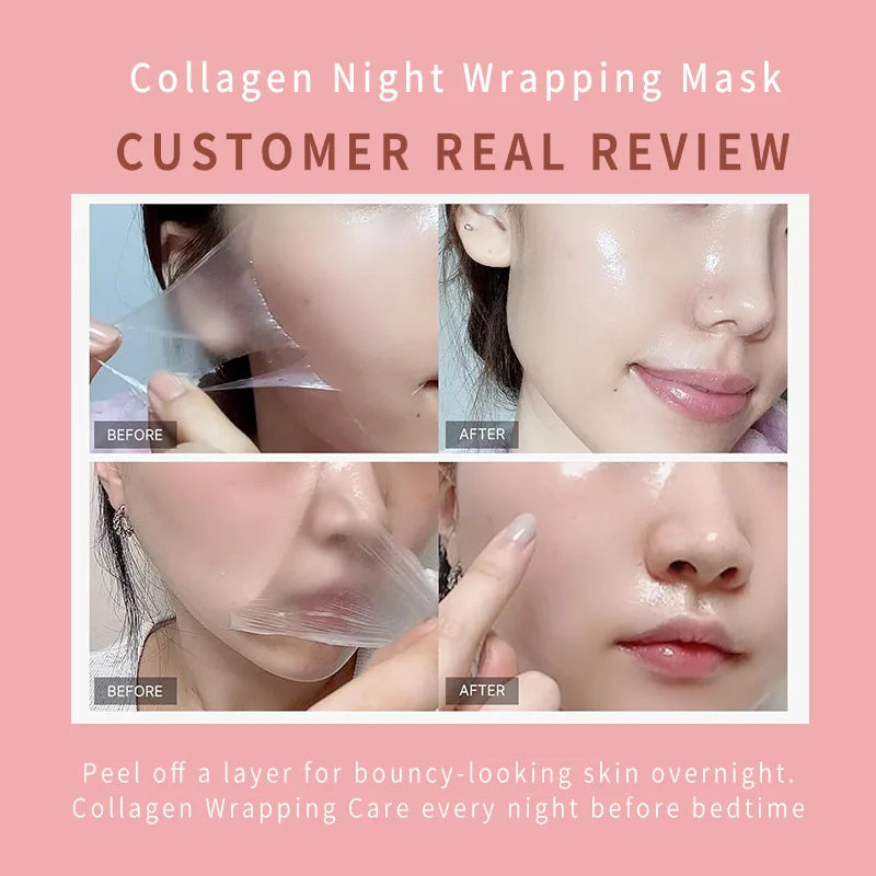 Collagen Overnight Wrapping Peel Off Facial Mask Set Korean Collagen Night Wrapping Mask Deeply Hydrates Night Care Mask Cream Qme