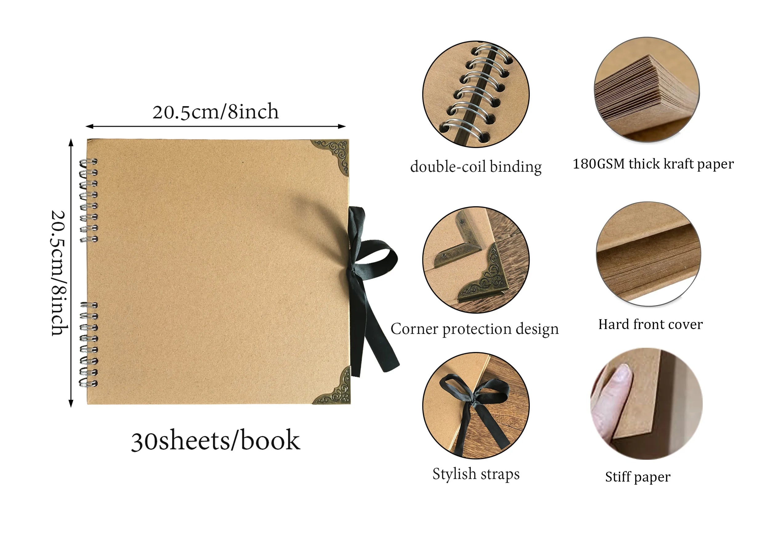 30Sheets/book DIY Handbook Photo Album Bow Ribbon Double Coil Scrapbook Decoration Manual Notebook Qme
