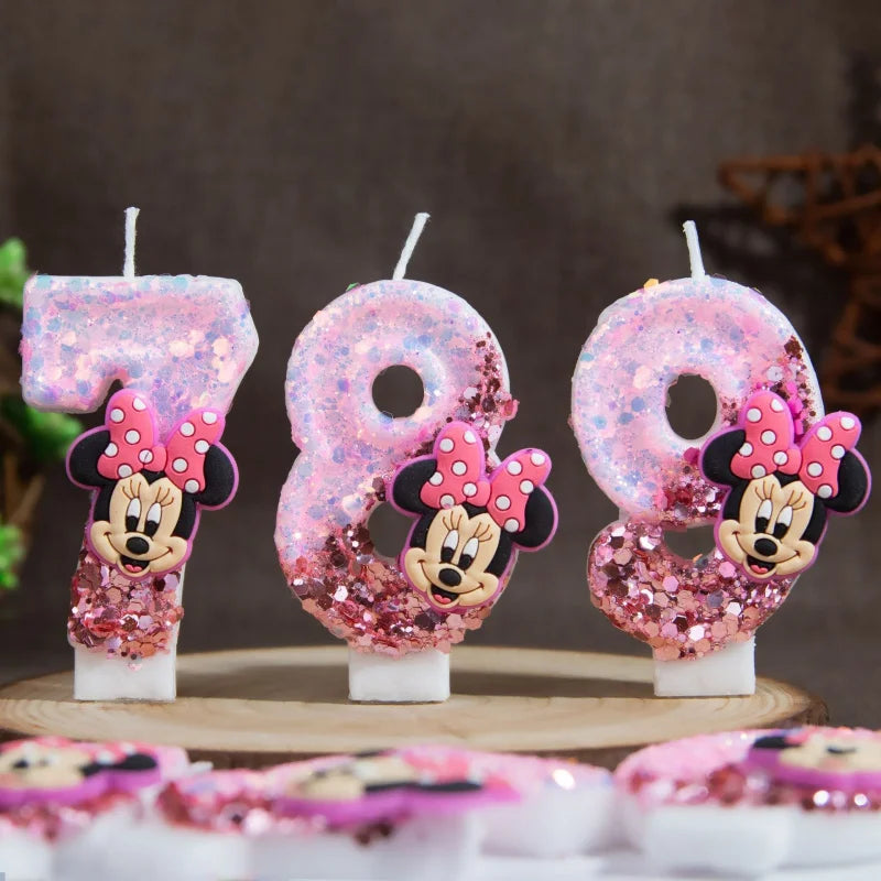 Minnie's Birthday Candles Mickey's Creative Glitter Cake Anniversary Anniversary Celebration Atmosphere Candle Plug-in Qme