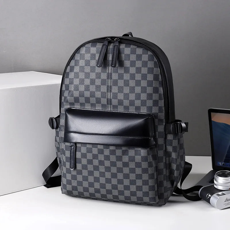 Business Trend Plaid Backpack Versatile Casual Men's Commuter Qme black