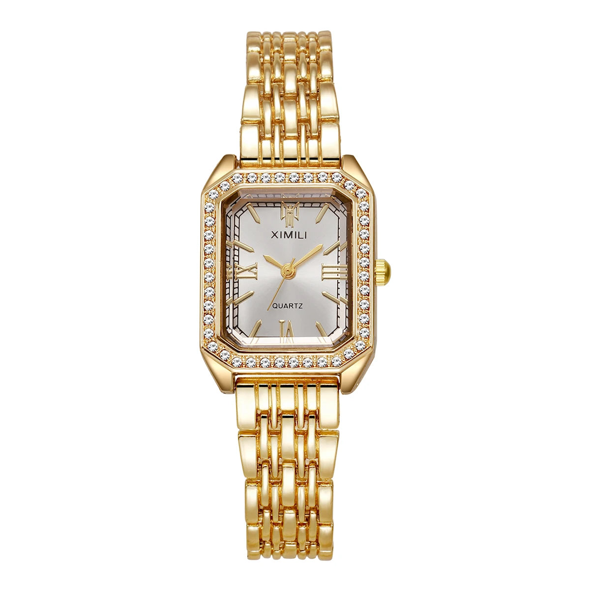 Luxo strass relógios femininos moda retângulo pulseira relógio de pulso de quartzo para meninas reloj mujer Qme WHITE