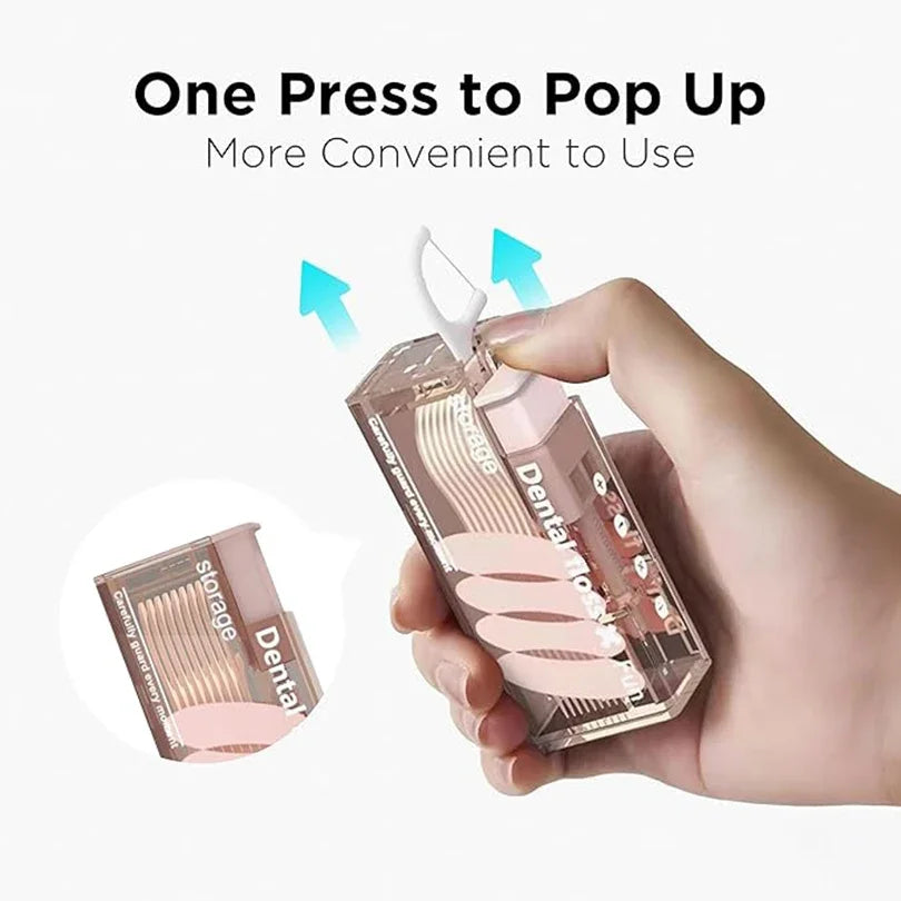 Portable Automatic Floss Dispenser Includes 10Pcs Floss Refillable Ejectable Floss Oral Care Press-on Disposable Flossing Sticks Qme