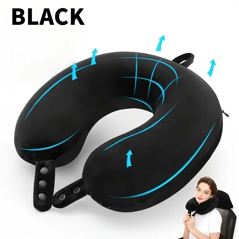 U-shaped Travel Pillow Medium Soft Support Adjustable Strap Portable Qme