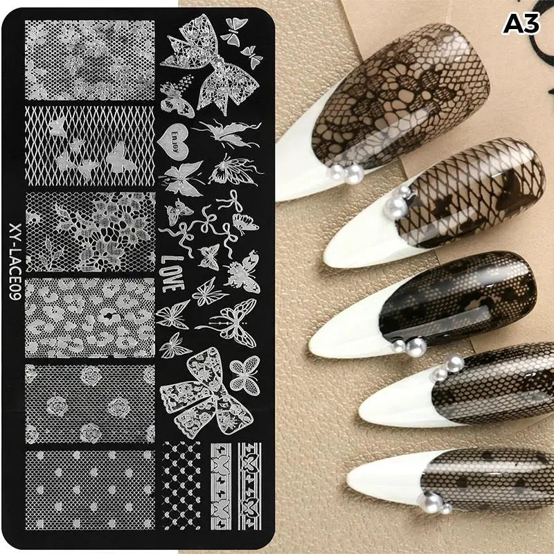 Nail Stamping Plates Rustproof Stainless Steel Lace Floral Patterns Qme A3