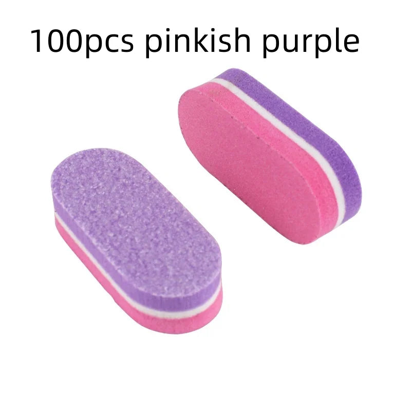 10/50/100pcs mix Professional Buffer Sponge Nail File Mini Double-sided Nails Art Blocks Polishing Manicure Pedicure Qme 100pcs pink purple