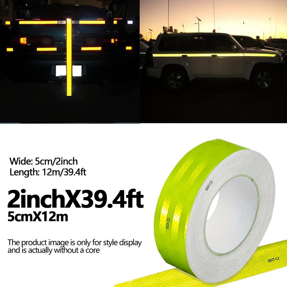 Reflective Tape Outdoor Waterproof DOT-C2 Fade Resistant Fluorescent Green Reflective Tape Strong Adhesive Safety Warning Tape Qme Length12m 5cm