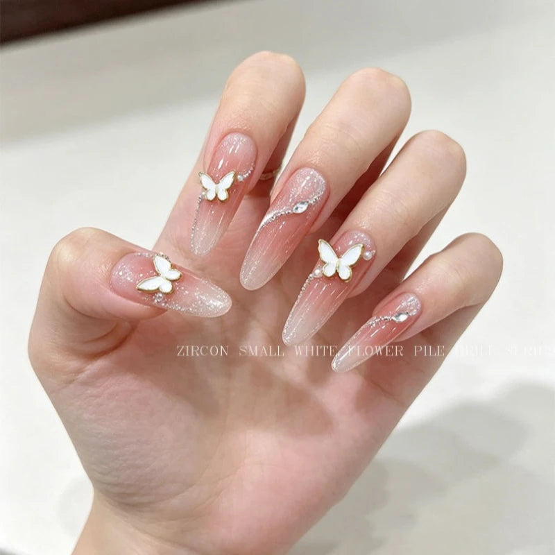 Mini Alloy Gold Silver Rimmed Butterfly Nail Charms Flat Back Tiny Metal Butterflies 3D Nail Art Embellishments for DIY Manicure Qme