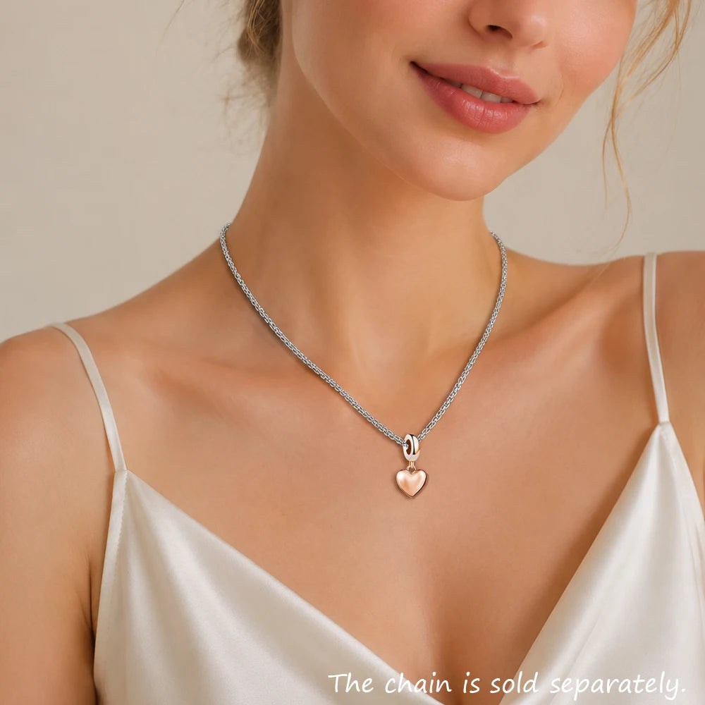 Rose Gold Color Heart Pendants Charm 925 Sterling Silver Women Jewelry Winter New Romantic Gift Qme