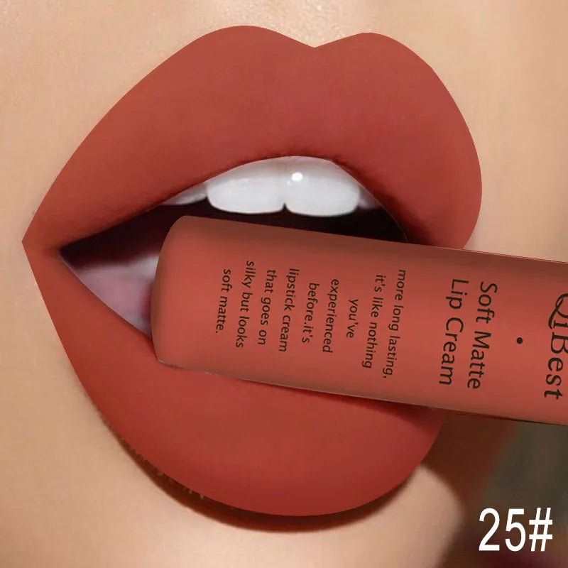 Hot Velvet Matte Nude Lip Gloss Sexy Long Lasting Non-stick Cup Nude Red Liquid Lipstick Waterproof Make-up for Women Cosmetic Qme 25
