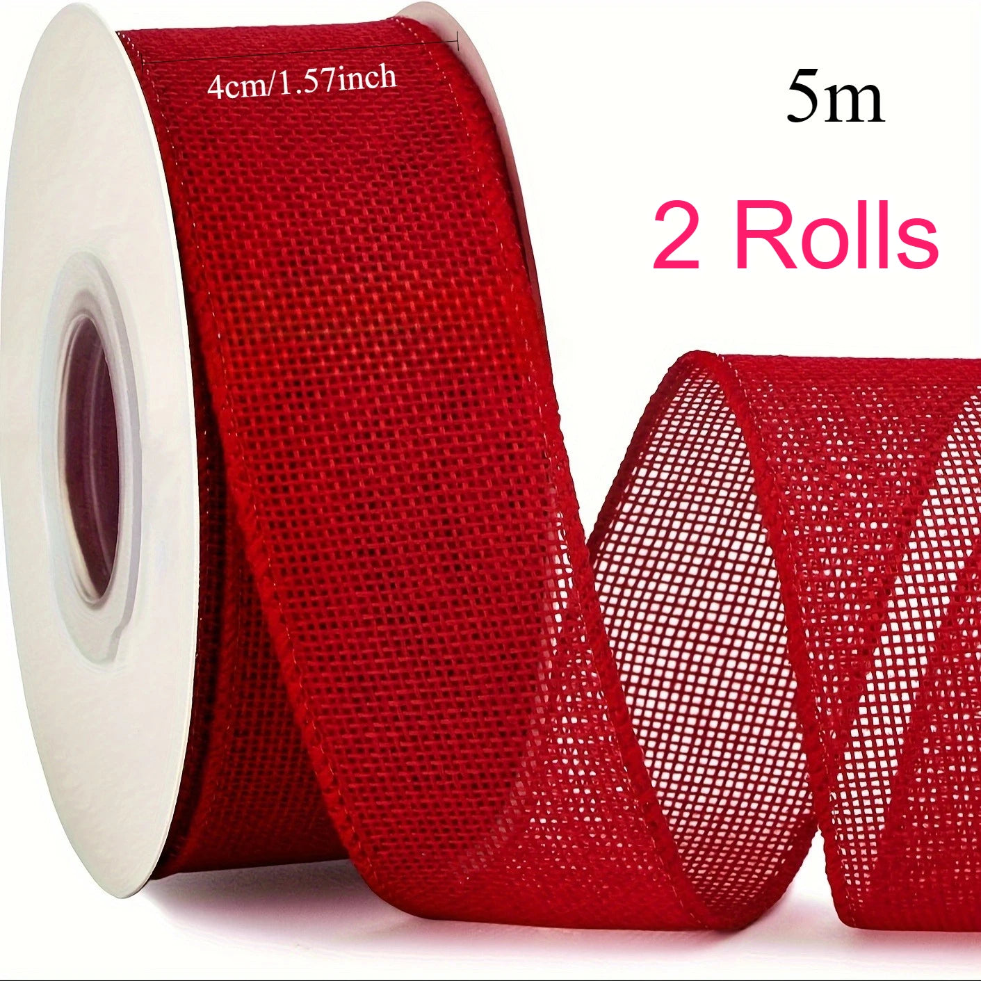 Red Wired Ribbon, Solid Color Ribbon With Edge, Suitable for Mother's Day Bows, Flower Garlands, Outdoor Decorations Qme 2 Rolls 4cm 5m