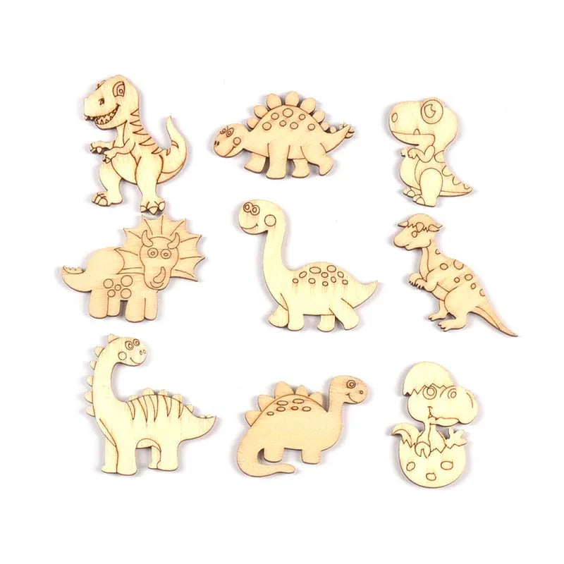 25pcs 30-50mm Cartoon Dinosaurs Wood Slices For DIY Scrapbook Carfts Handmade Accessories Wooden Ornament Home Decor Cute Arts Qme