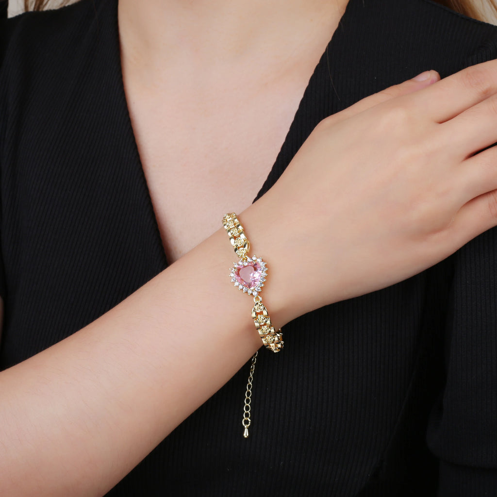 High Quality Copper Inlay Heart Crystal Bracelet Rose Chain Adjustable Bracelet Sweet For Wedding Party Daily Wear Jewelry Gift Qme
