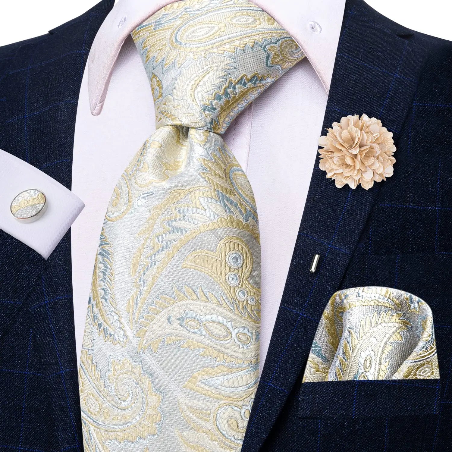 25 Colors Neck Ties Men Luxury Wide Silk Wedding Tie Pocket Square Qme N-3793-XH-0053