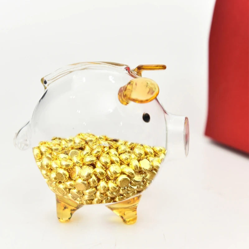 Gold Glass Pig Ornaments Portable Coin Bank Saving Box Mini Money Jar Qme