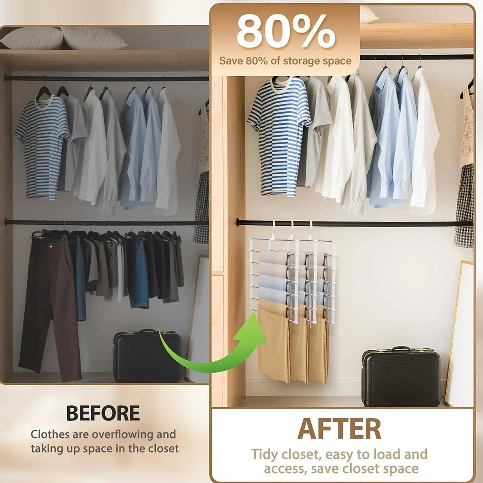 Trouser Hangers 6 Layers Foldable Organizer Rack 2 Clothing Jeans Qme