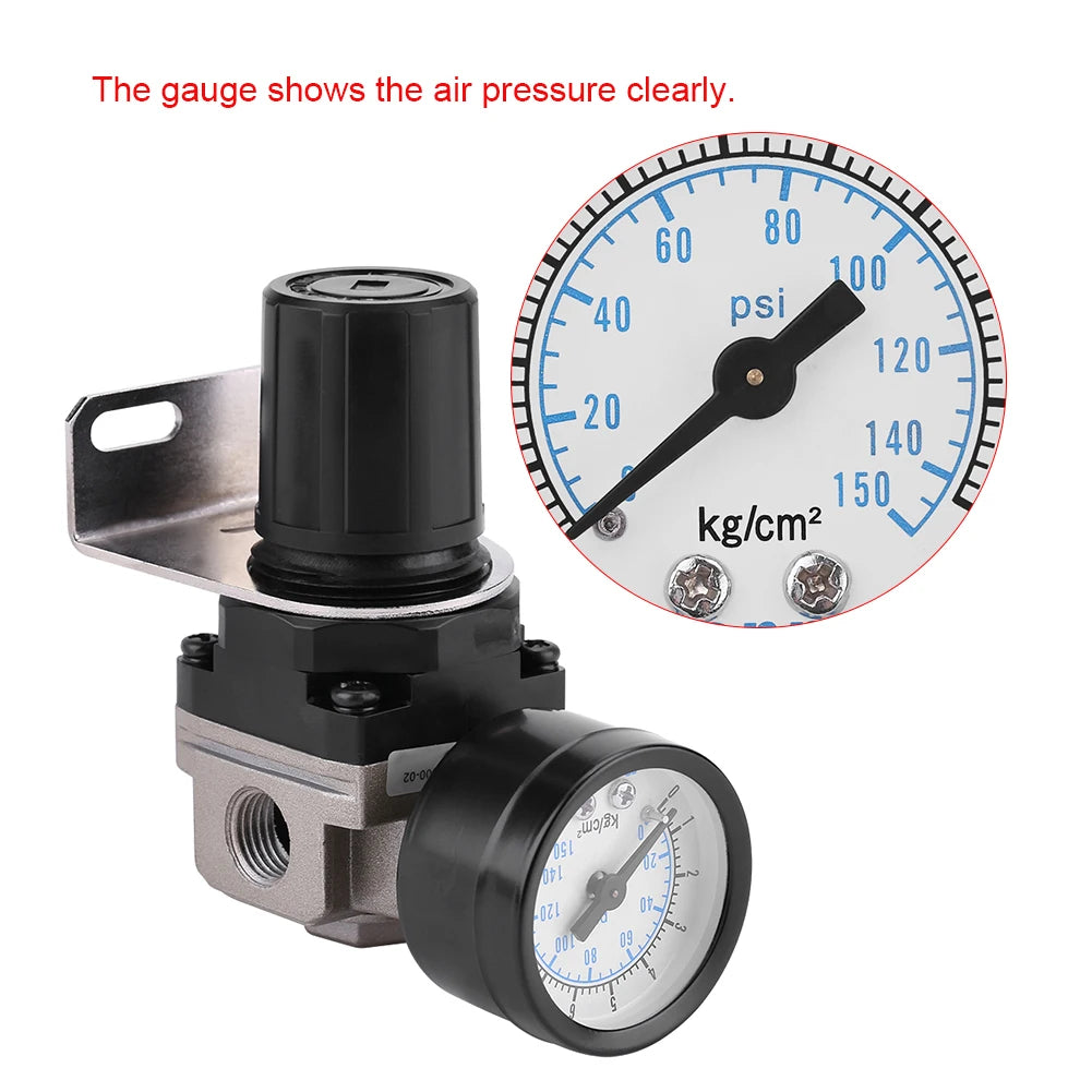 AR2000-02 Air Compressor Regulator Valve Pneumatic Air Pressure Regulator Adjustable Control Valve with Gauge G1/4 Qme