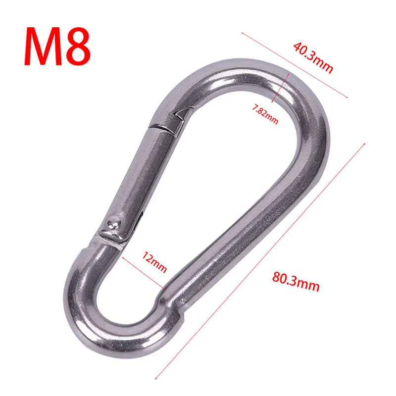 304 Stainless Steel Spring Carabiner Snap Hook Keychain Quick Link Qme M8