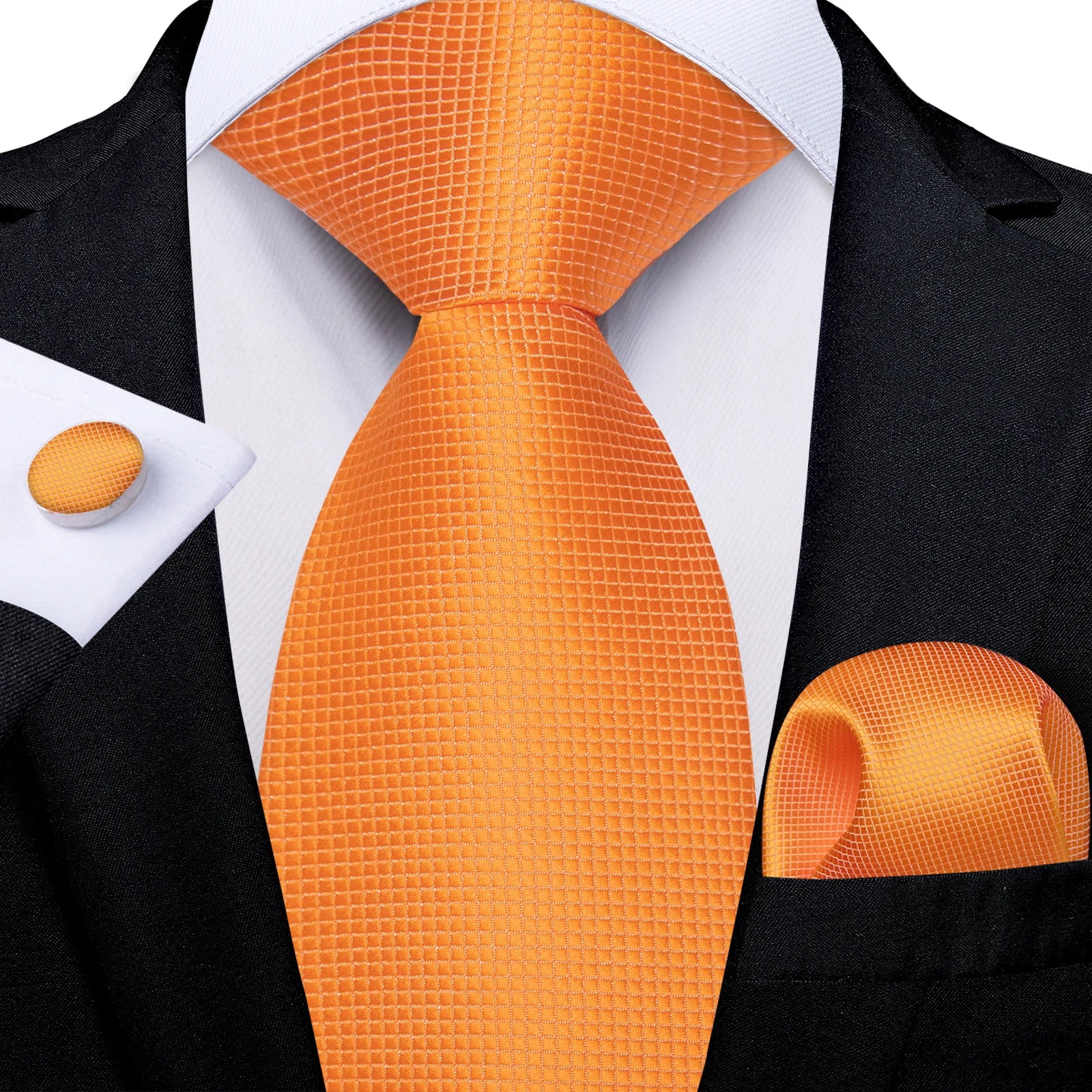Orange Tie Men Necktie Pocket Square Cufflinks Formal Wedding Qme HT-LDSN0266