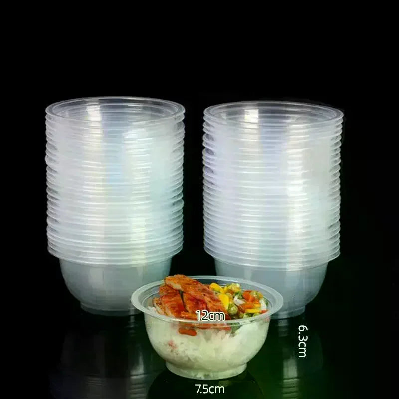 50 PCS Disposable Transparent Heavy Duty Plastic Bowls For Ice Cream Dessert Fruit Salad Picnic Wedding Party Food Container Qme