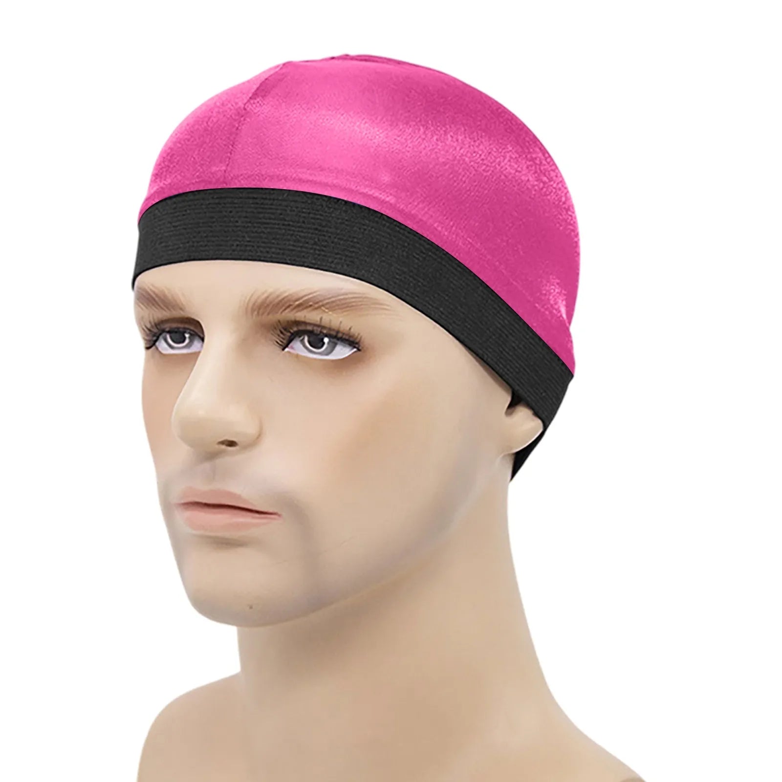Elasticity Baotou Cap Hair Bands Men's and Women's Fashion Solid Silk Breathable Bottom Wig Cap Pirate Hat Headband Turban Qme Hot Pink One Size
