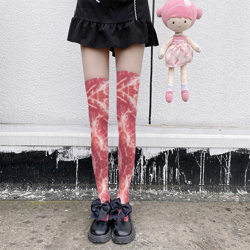 Funny Pork Belly Pattern Novelty Stockings Personalized Ladies Thigh Qme