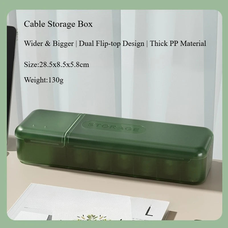 1-2pcs Desktop Cable Organizer with Lid,Cord Management Box for Data Cable,Phone Charger Storage Holder,Cable Tidy OrganizerTool Qme Green-1pc