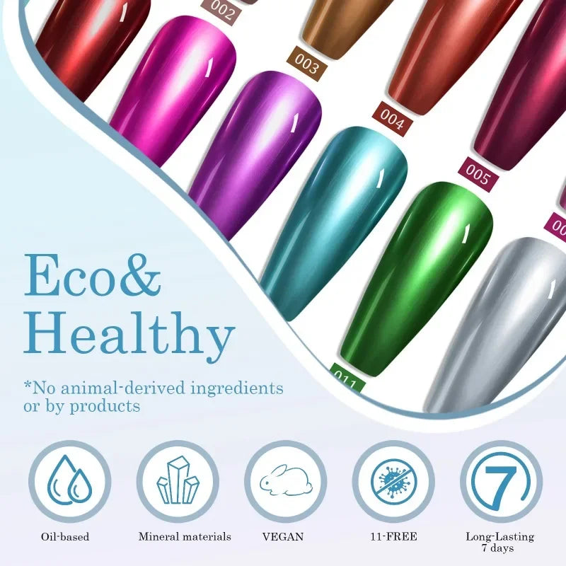 Instant Chrome Nail Polish 12 Colors - No UV Lamp Mirror Effect, Quick Dry Metallic Nail Lacquer, Long Lasting Salon Nail Polish Qme