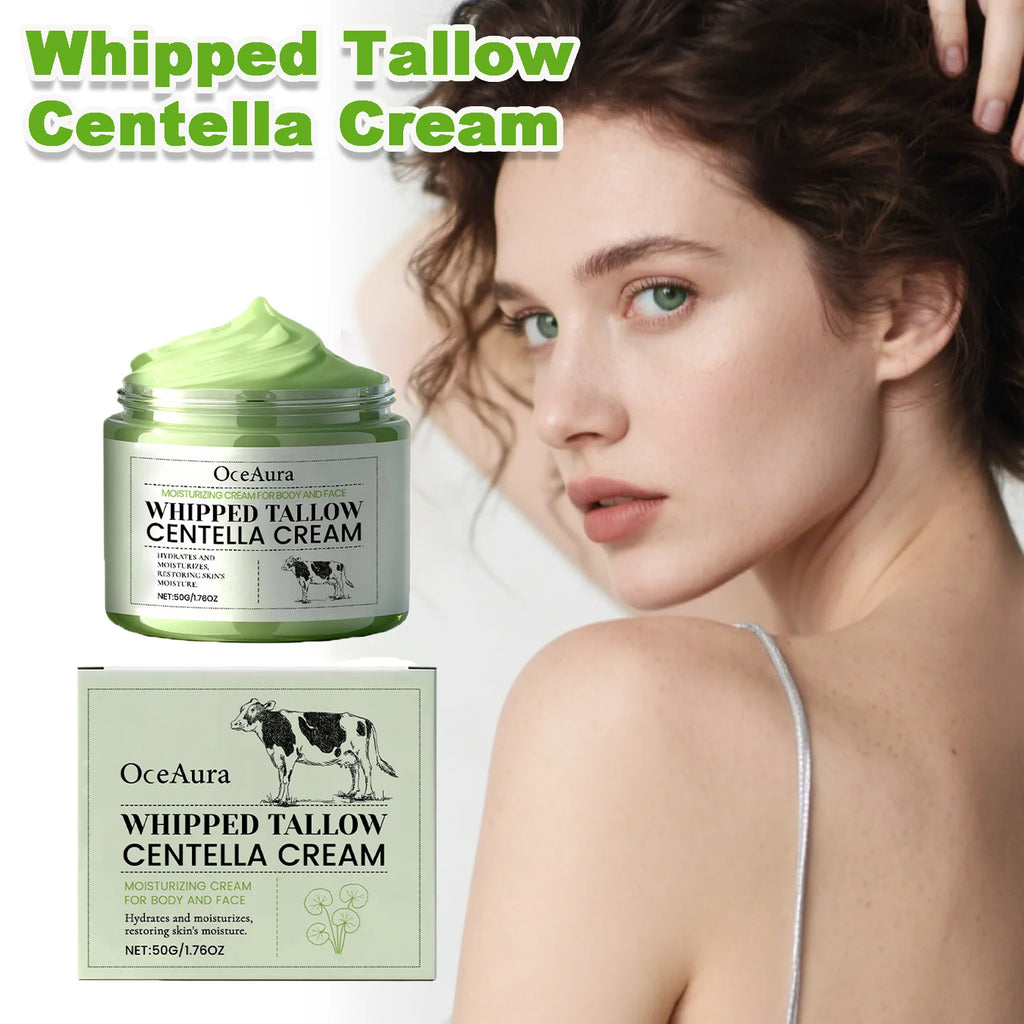 Whipped Tallow Centella Cream for Face & Body Soothing Hydrating Improves Elasticity Repair Moisturizer for Dry Sensitive Skin Qme